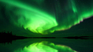 Green purple aurora lake trees - aurora free wallpaper for desktop
