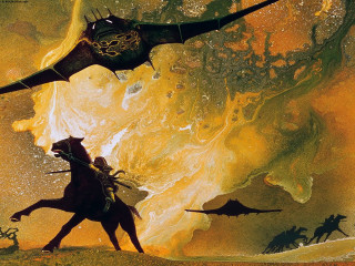 Man horse dragon hill sunset - frazetta free wallpaper