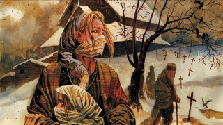 Man bandaged woman cross tree - socialist realism free wallpaper for desktop