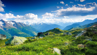 Grassy field mountains clouds sky - grassy free wallpaper for desktop
