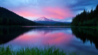 Mountain pink sky lake grass 2 - bob ross free wallpaper for desktop