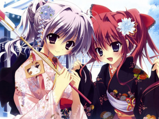 Anime girls pink hair umbrella - pink hair holding free wallpaper