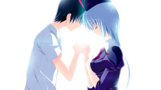 Anime couple hands together eye - each others eye free wallpaper