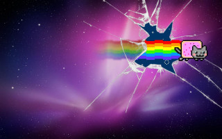 Broken glass rainbow cat side - glitch art free wallpaper for desktop