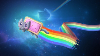 Cat flying rainbow tail back 3 - back end free wallpaper for desktop