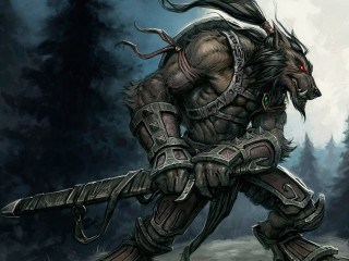 Demonic creature sword demon back 5 - in a forest free wallpaper for desktop