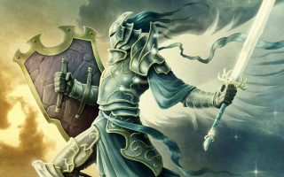 Knight sword shield wings flying 2 - epic fantasy character art free wallpaper for desktop