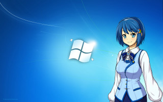 Woman blue background windows logo - kyoani free wallpaper