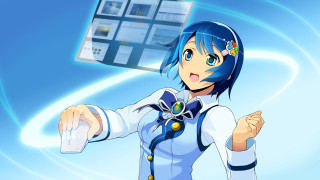 Woman uniform paper cellphone blue - official art free wallpaper for desktop