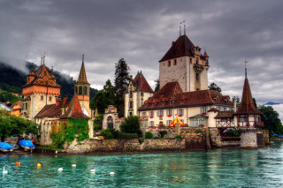Castle lake cloudy sky boats - medieval free wallpaper for desktop