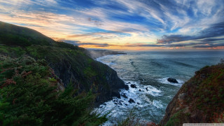Cliff water sunset clouds sky - bascove free wallpaper for desktop