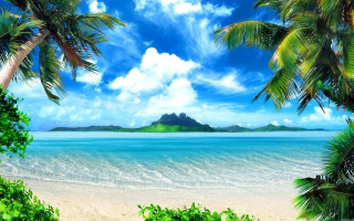 Tropical beach palm trees mountain 4 - a tropical beach free wallpaper