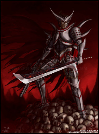 Knight sword skulls red black - dark fantasy art free wallpaper for mobile