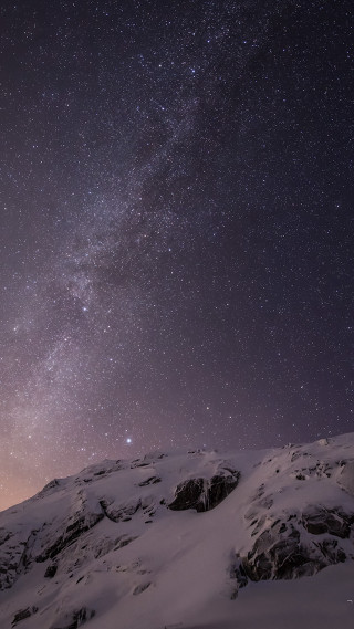 Snowy mountain night sky stars - free mountains wallpaper for mobile