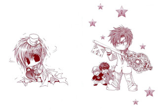 Anime stars girl gun boy - official art free wallpaper for desktop