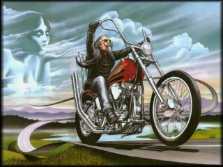 Man motorcycle road demon woman - a fine art painting free wallpaper