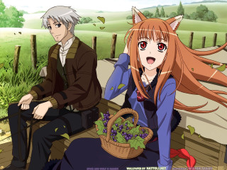 Anime couple bench grapes basket - official art free wallpaper for desktop