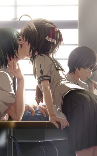 Couple sitting table laptop kissing 2 - bálint kiss free wallpaper for mobile