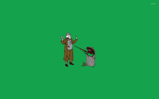 Man costume throwing garbage can - a trash free wallpaper