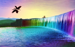 Bird flying waterfall rainbow background 2 - a bird free wallpaper for desktop