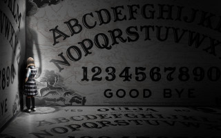 Person standing room wall letters - occult free wallpaper