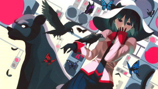 Woman hat dog butterflies cat - orphism free wallpaper