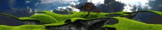Green tree hill sky background - surrealism free wallpaper for desktop