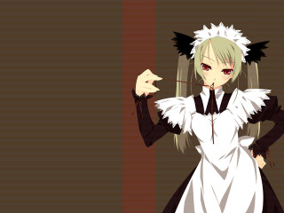Woman white dress black ears - a black tail free wallpaper