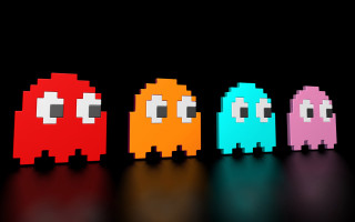 Pixelated pacman figures row black - 2 d sprite free wallpaper for desktop