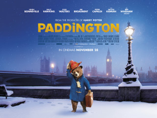 Paddington bear snow lamppost clock - a movie poster free wallpaper for desktop