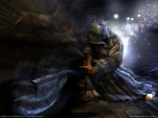 Man kneeling axe starry night - star in the sky free wallpaper