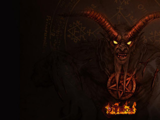 Demon horns pentagram hand face - grotesque free wallpaper