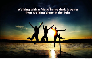 Three people jumping sunset quote - free other wallpaper for desktop