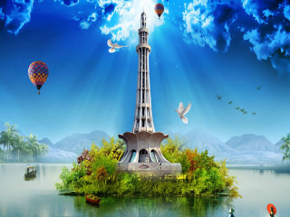 Tower sky lake people hotairballoon - a hot air balloon free wallpaper for desktop