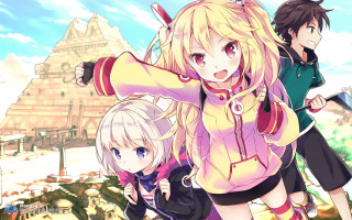 Anime girls group building sky 3 - a building free wallpaper