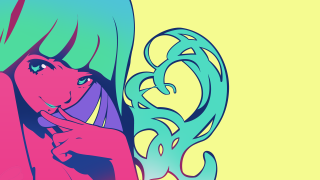 Green hair girl pink shirt - lineart free wallpaper for desktop