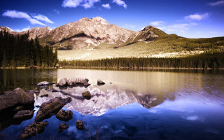 Mountain reflection lake rocks trees - bob ross free wallpaper for desktop