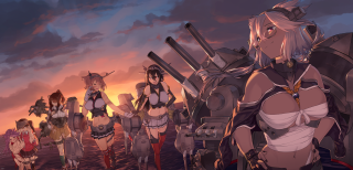 Anime characters sunset clouds sky - a group of anime characters free wallpaper