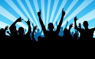 Crowd raising hands blue background - a crowd of people free wallpaper