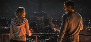 Man woman balcony city night - the city free wallpaper
