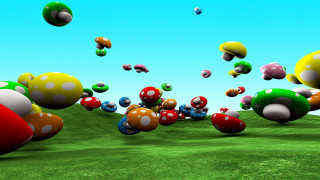 Mushrooms flying field grass blue - chiho aoshima free wallpaper