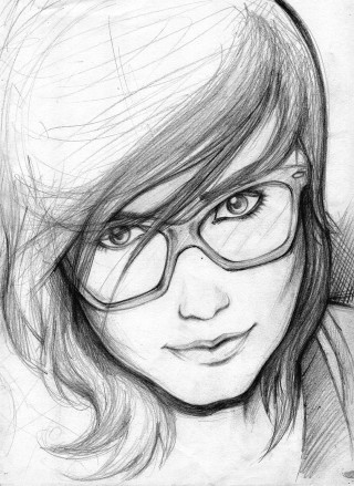 Pencil drawing woman glasses smile - a pencil sketch free wallpaper