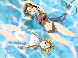 Anime girls floating pool fish - a fish free wallpaper