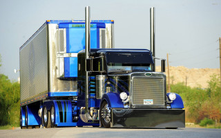 Blue semi truck large trailer 2 - the back of its free wallpaper for desktop