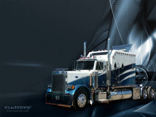 Semi truck blue white black - photorealistic imagery free wallpaper