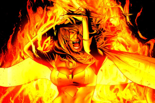 Woman bikini fire arms outstretched - comic cover art free wallpaper