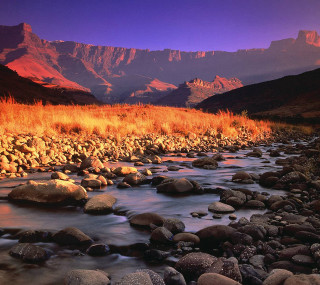 River lush valley purple sky - free mountains wallpaper for tablet