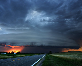 Storm clouds sunset rural road - rural free wallpaper