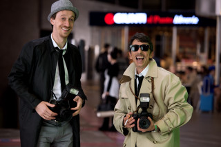 Two men cameras smiling together - medium free wallpaper
