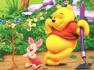 Winnie the pooh piggy garden - synthetism free wallpaper